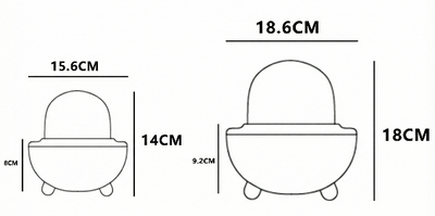 En teknisk tegning som viser målene på to størrelser av urnen: den minste er 14 cm høy og den største er 18 cm høy
